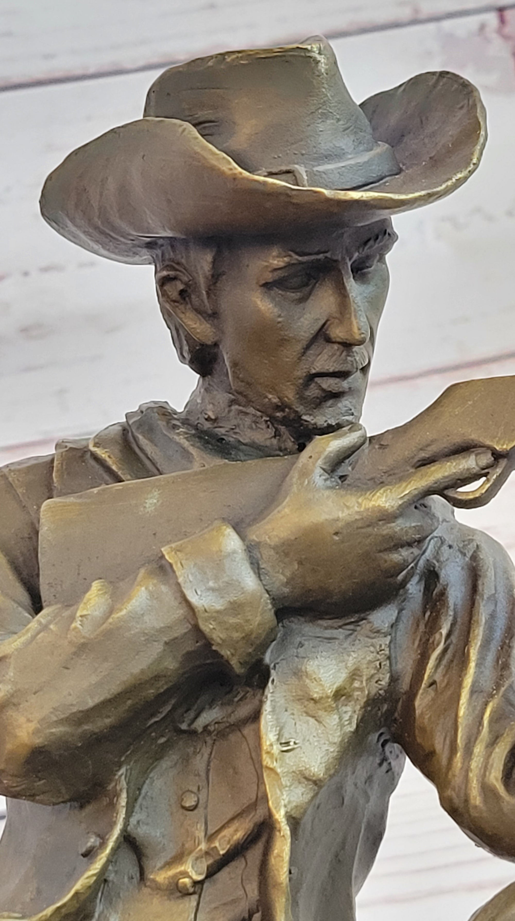 Bronze Figure of a Kneeling Ranger With Rifle Cowboy Theme Sculpture Statue 11&quot; x 8&quot;