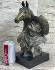 Western Art Old West Cowboy With Horse Bronze Bust Sculpture Marble Statue Decor