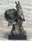 Western Art Old West Cowboy With Horse Bronze Bust Sculpture Marble Statue Decor
