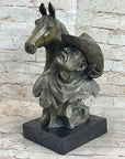 Western Art Old West Cowboy With Horse Bronze Bust Sculpture Marble Statue Decor