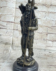 Native American Warrior and Eagle Sculpture Signed Original M. Lopez Bronze
