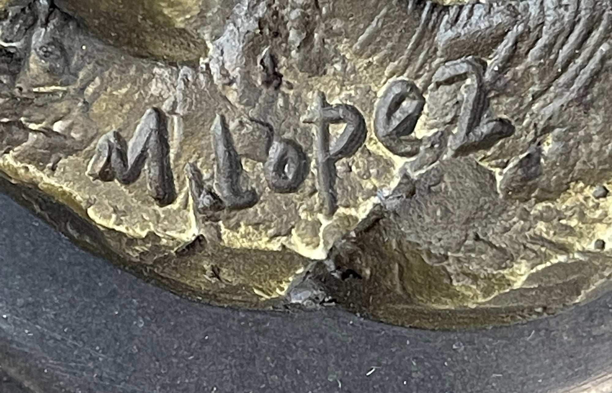 Native American Warrior and Eagle Sculpture Signed Original M. Lopez Bronze