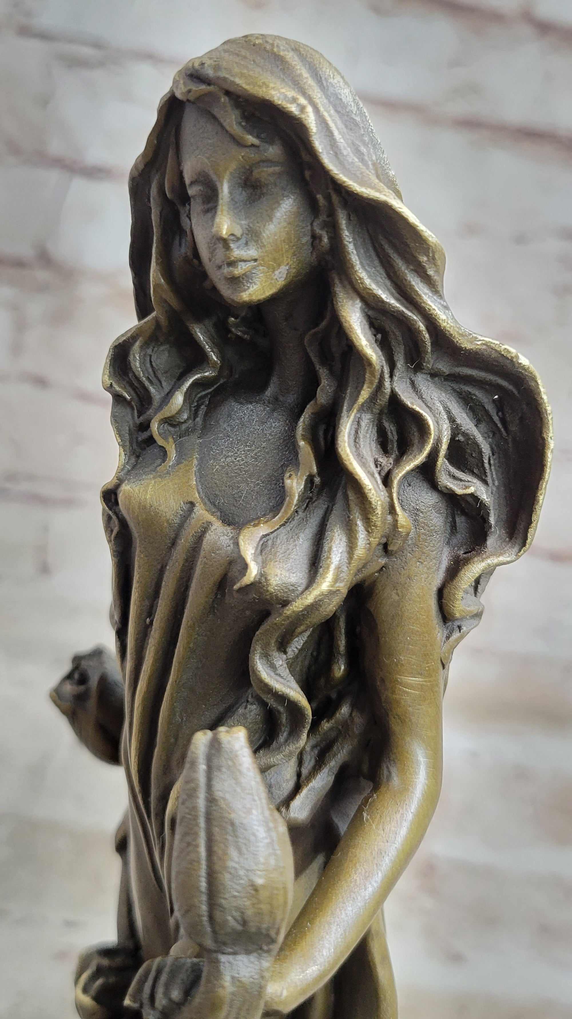 Western 100% pure Bronze Marble Art flower girl sculpture Home Office Decor