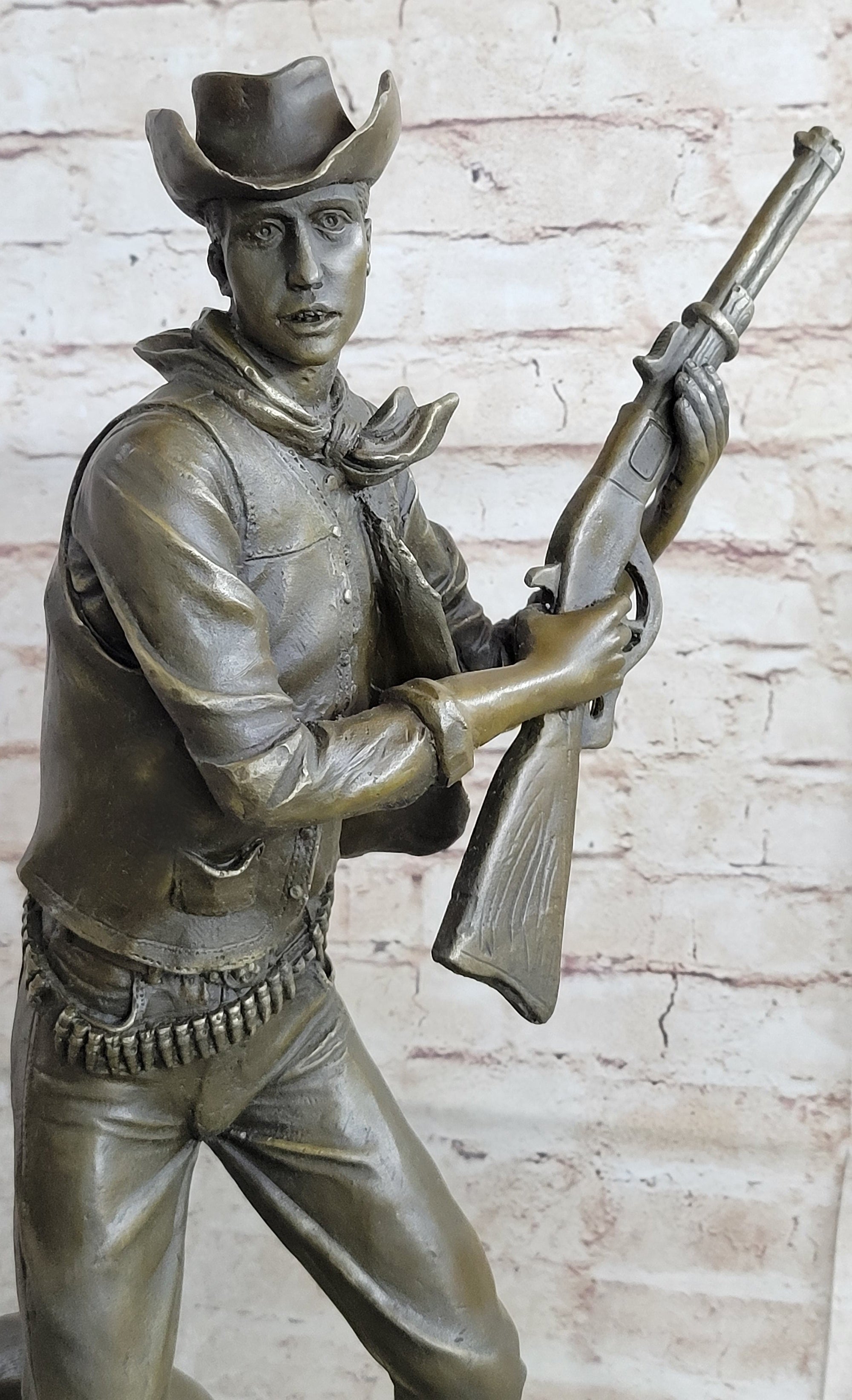 Signed Original Aldo Vitaleh Cowboy W/ Gun and His Dog Bronze Sculpture Statue