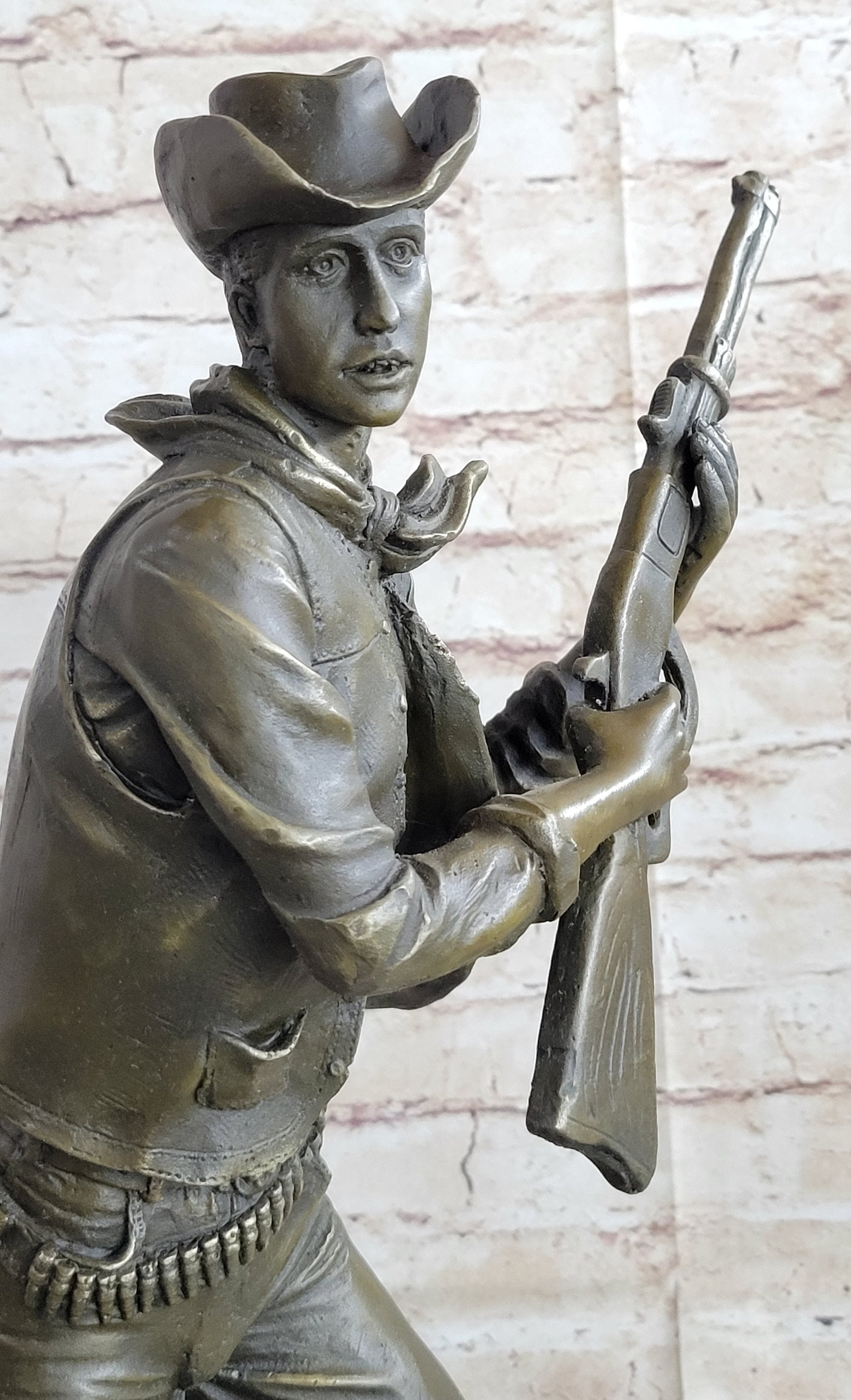 Signed Original Aldo Vitaleh Cowboy W/ Gun and His Dog Bronze Sculpture Statue