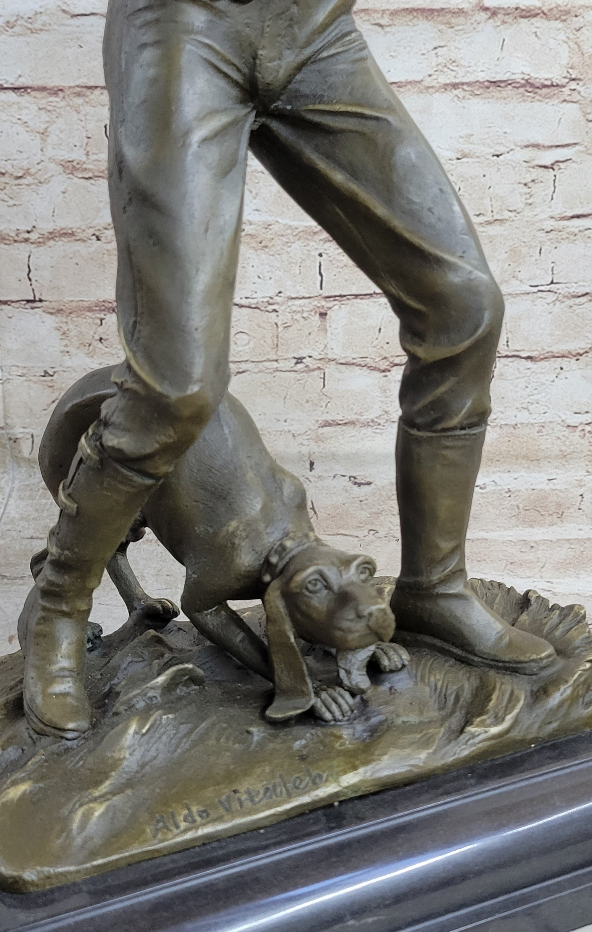 Signed Original Aldo Vitaleh Cowboy W/ Gun and His Dog Bronze Sculpture Statue