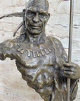 Handmade Native American Indian Warrior Bronze Sculpture Statue Figurine Art