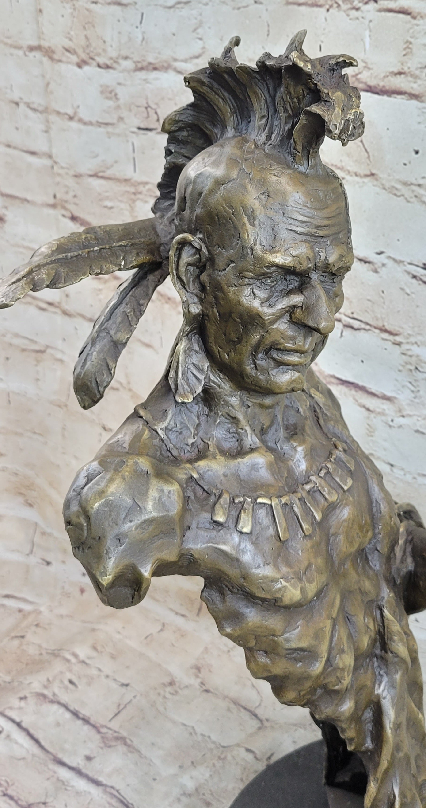 Handmade Native American Indian Warrior Bronze Sculpture Statue Figurine Art