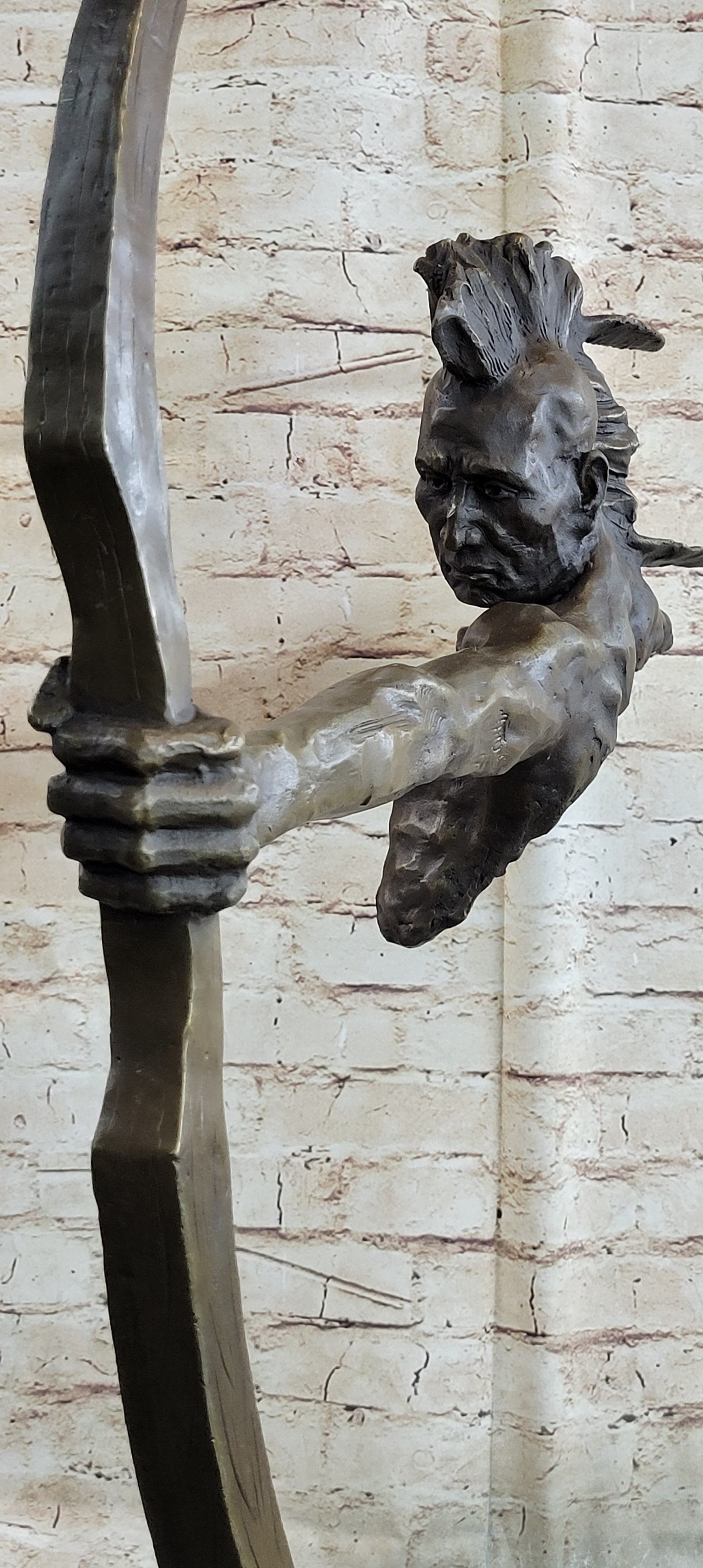 Native American Indian Mohawk Archer Bronze Bust Sculpture Statue Mario Nick 29&quot; x 23&quot;