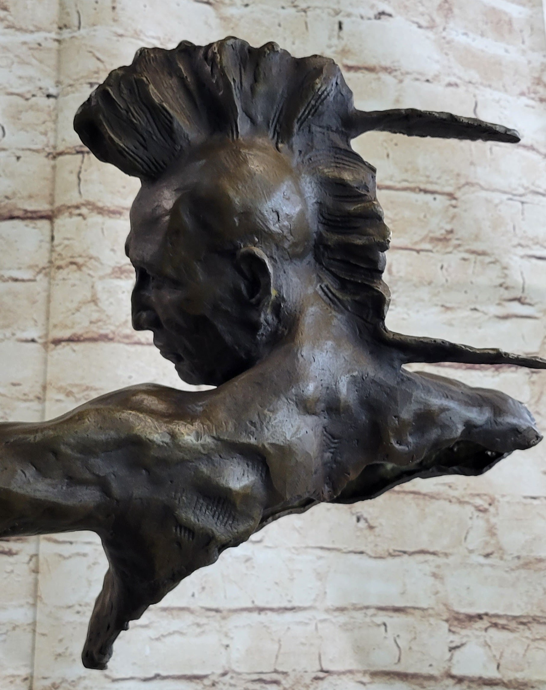 Native American Indian Mohawk Archer Bronze Bust Sculpture Statue Mario Nick 29&quot; x 23&quot;