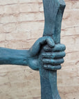Native American Indian Bow Archer Abstract Bronze Statue Sculpture Blue Green Patina 33" x 23"