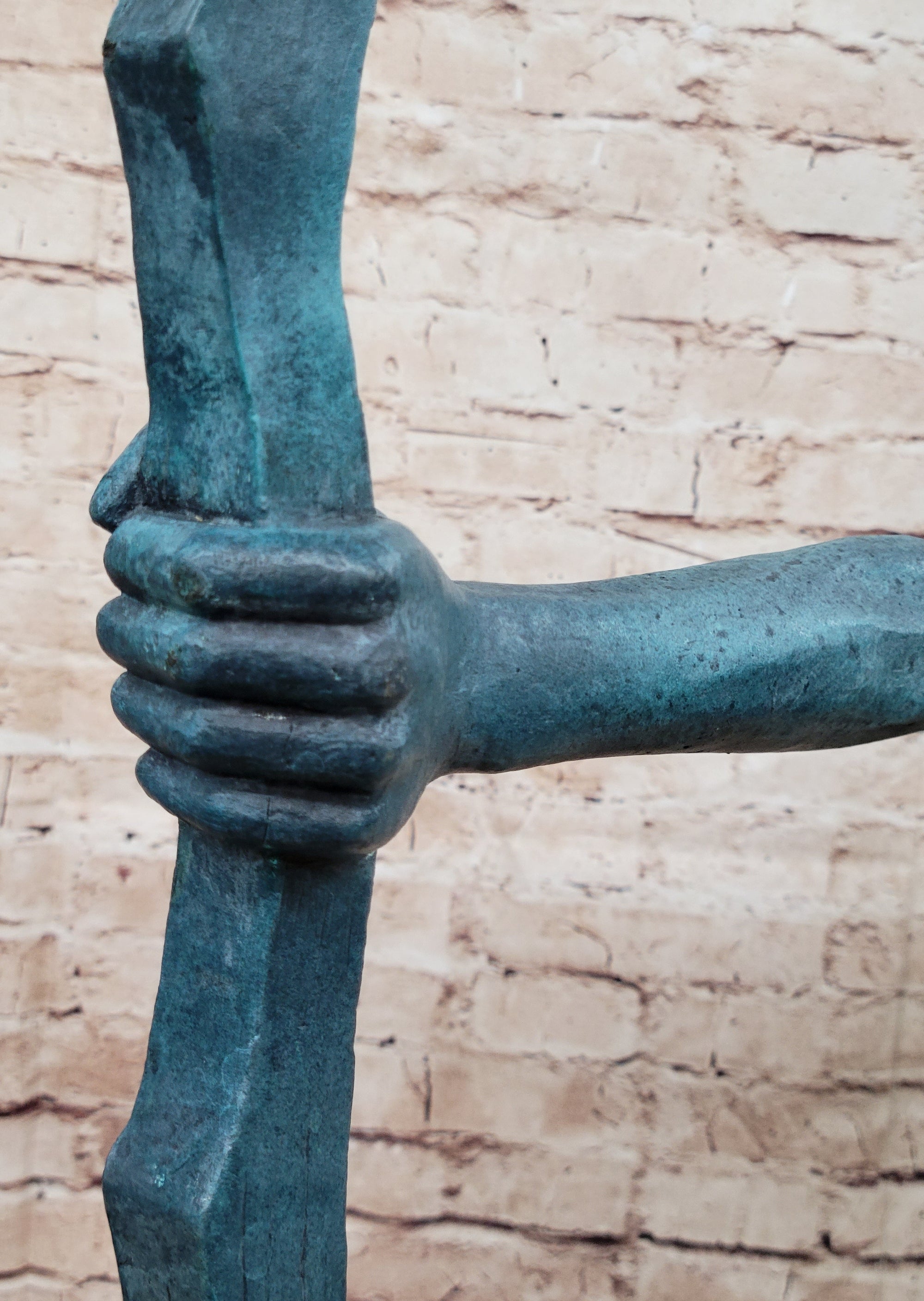 Native American Indian Bow Archer Abstract Bronze Statue Sculpture Blue Green Patina 33&quot; x 23&quot;