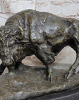 Bear vs. American Buffalo Bison Bronze Metal Statue Sculpture on Marble Base