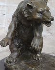 Bear vs. American Buffalo Bison Bronze Metal Statue Sculpture on Marble Base