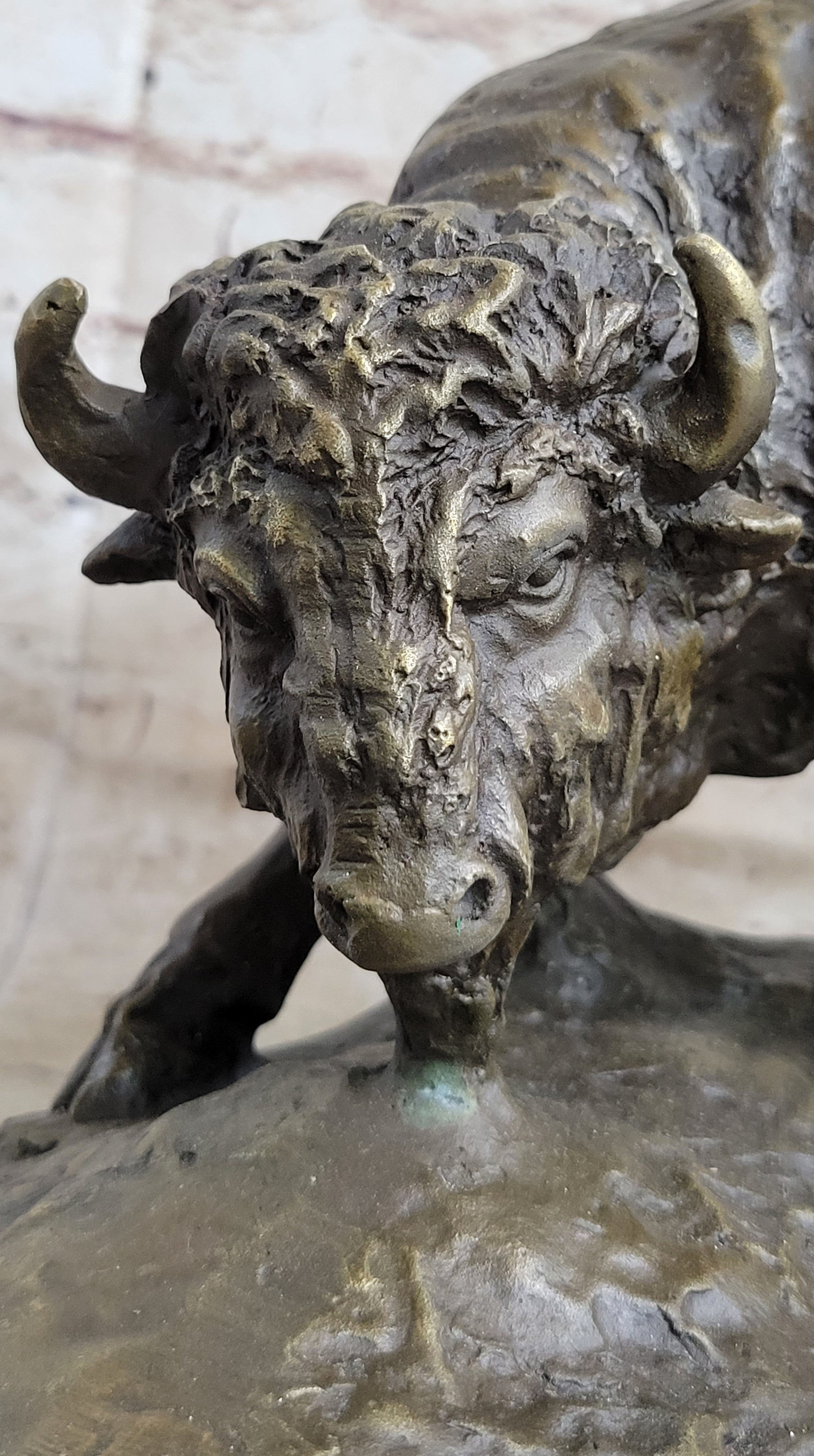 Bear vs. American Buffalo Bison Bronze Metal Statue Sculpture on Marble Base