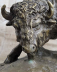 Bear vs. American Buffalo Bison Bronze Metal Statue Sculpture on Marble Base