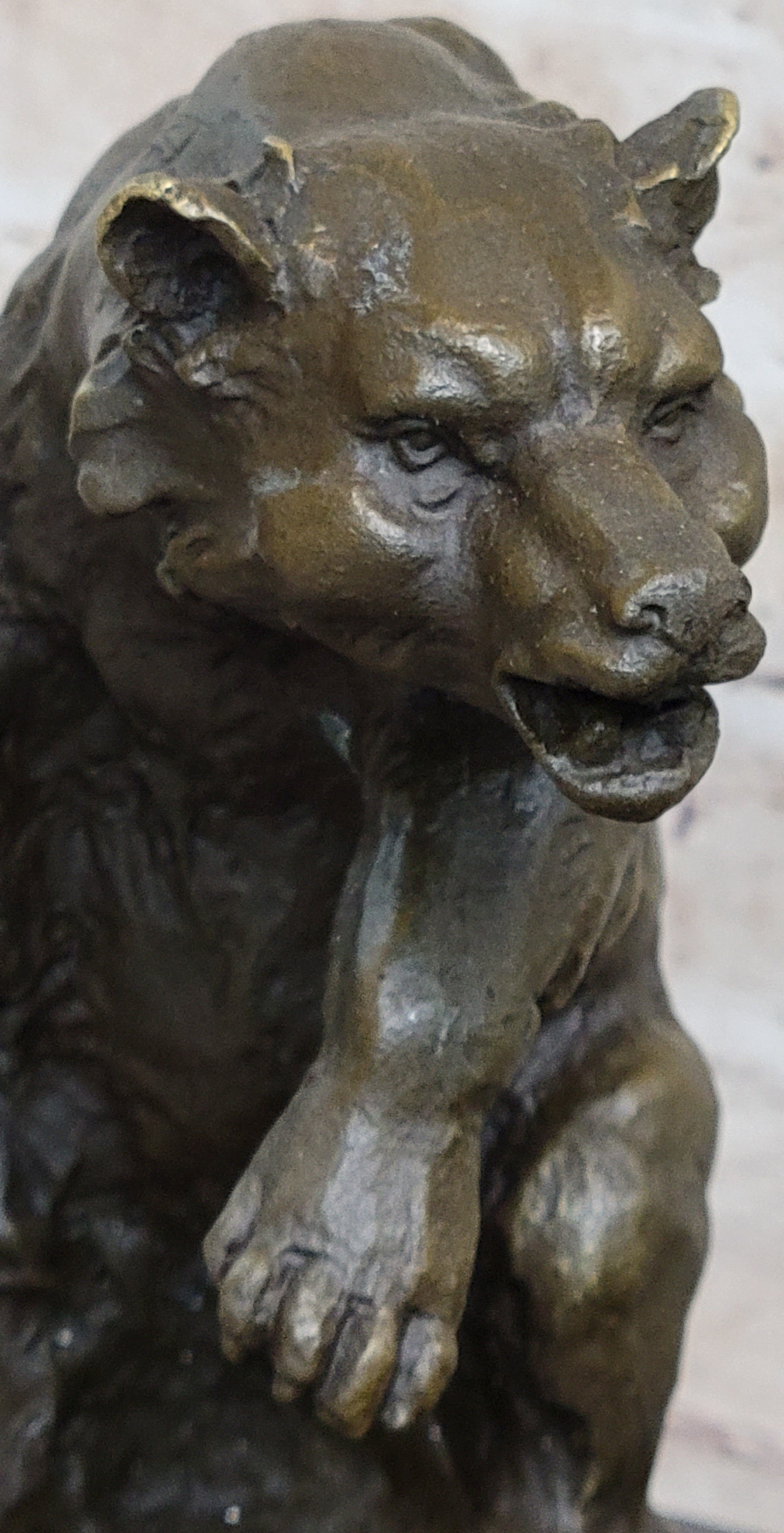 Bear vs. American Buffalo Bison Bronze Metal Statue Sculpture on Marble Base