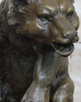 Bear vs. American Buffalo Bison Bronze Metal Statue Sculpture on Marble Base