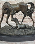 Horses Mare W/Foal Horse Bronze Sculpture Wild Farm Animal Marble Base