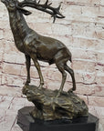 Chalet Lodge Art Elk Stag Buck Deer Hunter Bronze Marble Base Sculpture Statue