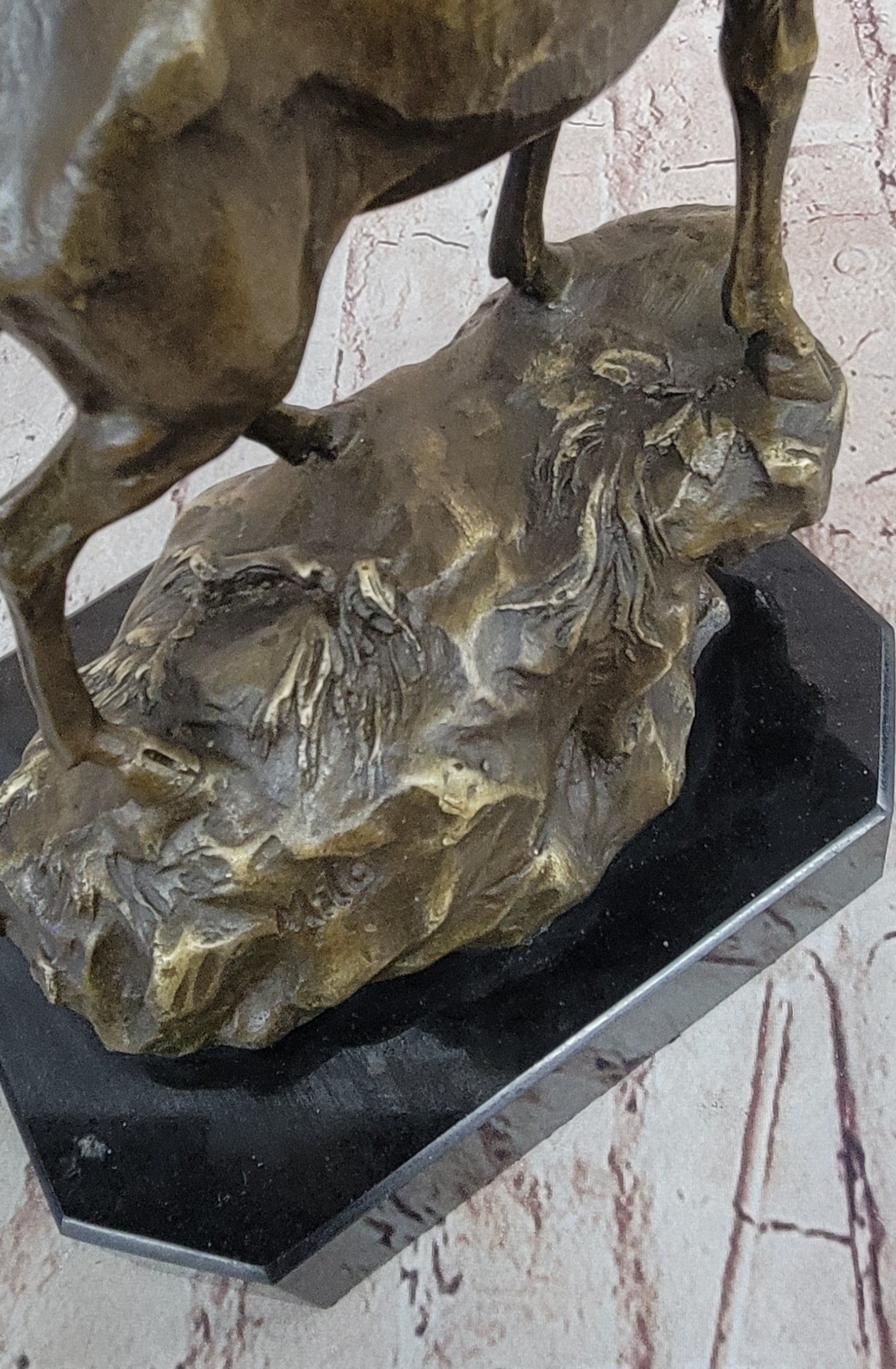 Chalet Lodge Art Elk Stag Buck Deer Hunter Bronze Marble Base Sculpture Statue