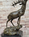 Chalet Lodge Art Elk Stag Buck Deer Hunter Bronze Marble Base Sculpture Statue