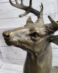 Elk Deer Reindeer Head Bronze Bust Sculpture Statue on Marble Base Lodge Cabin Decor