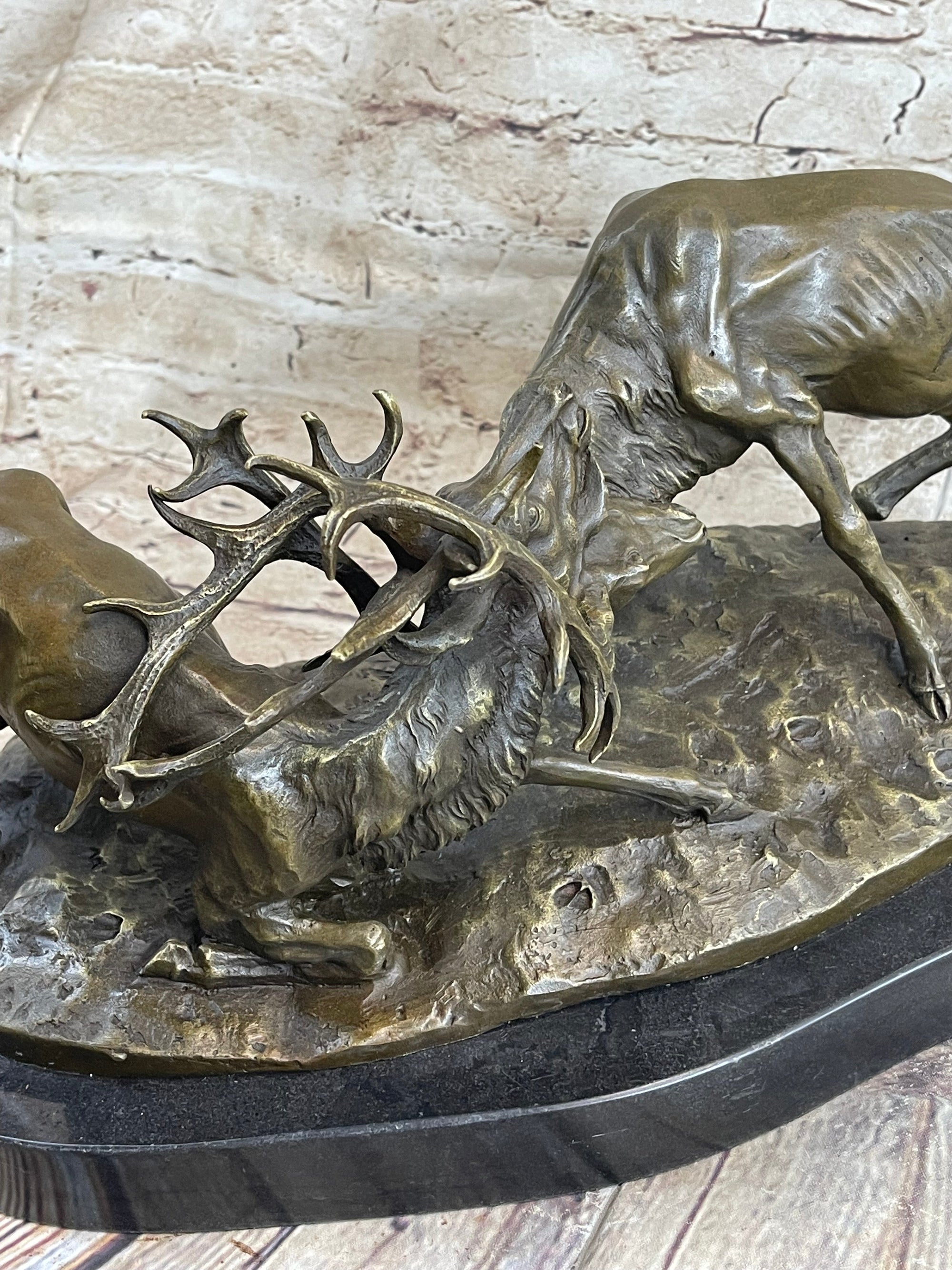 Jules Mene Stags Reindeer Deer Elk Confrontation Bronze Sculpture Marble Base
