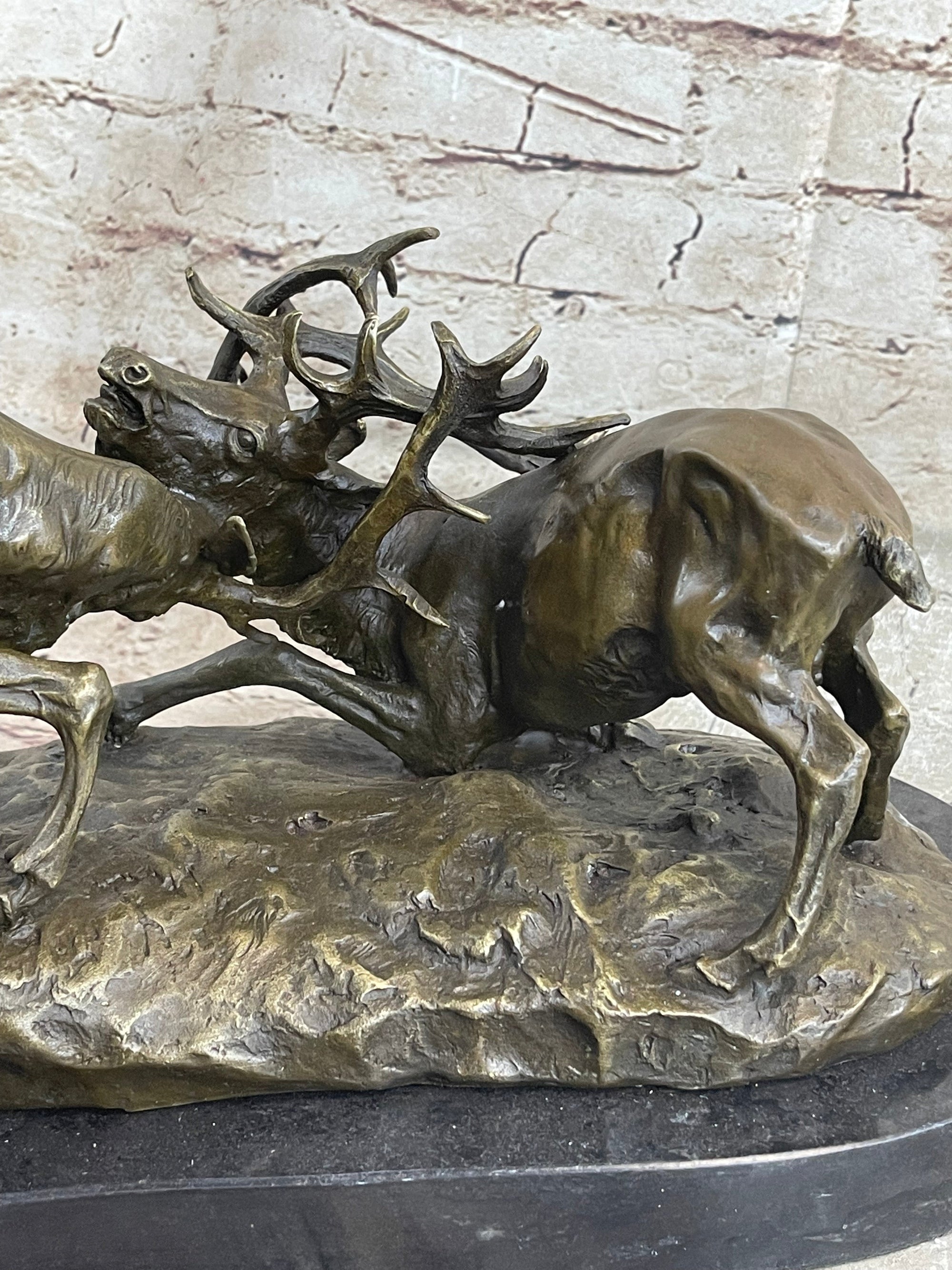 Jules Mene Stags Reindeer Deer Elk Confrontation Bronze Sculpture Marble Base