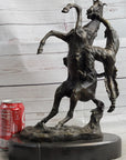 Cowboy Bucked off Rearing Horse Bronze Sculpture Statue Country Western Decor Marble Base