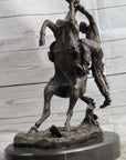 Cowboy Bucked off Rearing Horse Bronze Sculpture Statue Country Western Decor Marble Base