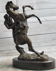 Cowboy Bucked off Rearing Horse Bronze Sculpture Statue Country Western Decor Marble Base