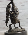 Cowboy Bucked off Rearing Horse Bronze Sculpture Statue Country Western Decor Marble Base