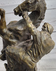 Cowboy Bucked off Rearing Horse Bronze Sculpture Statue Country Western Decor Marble Base