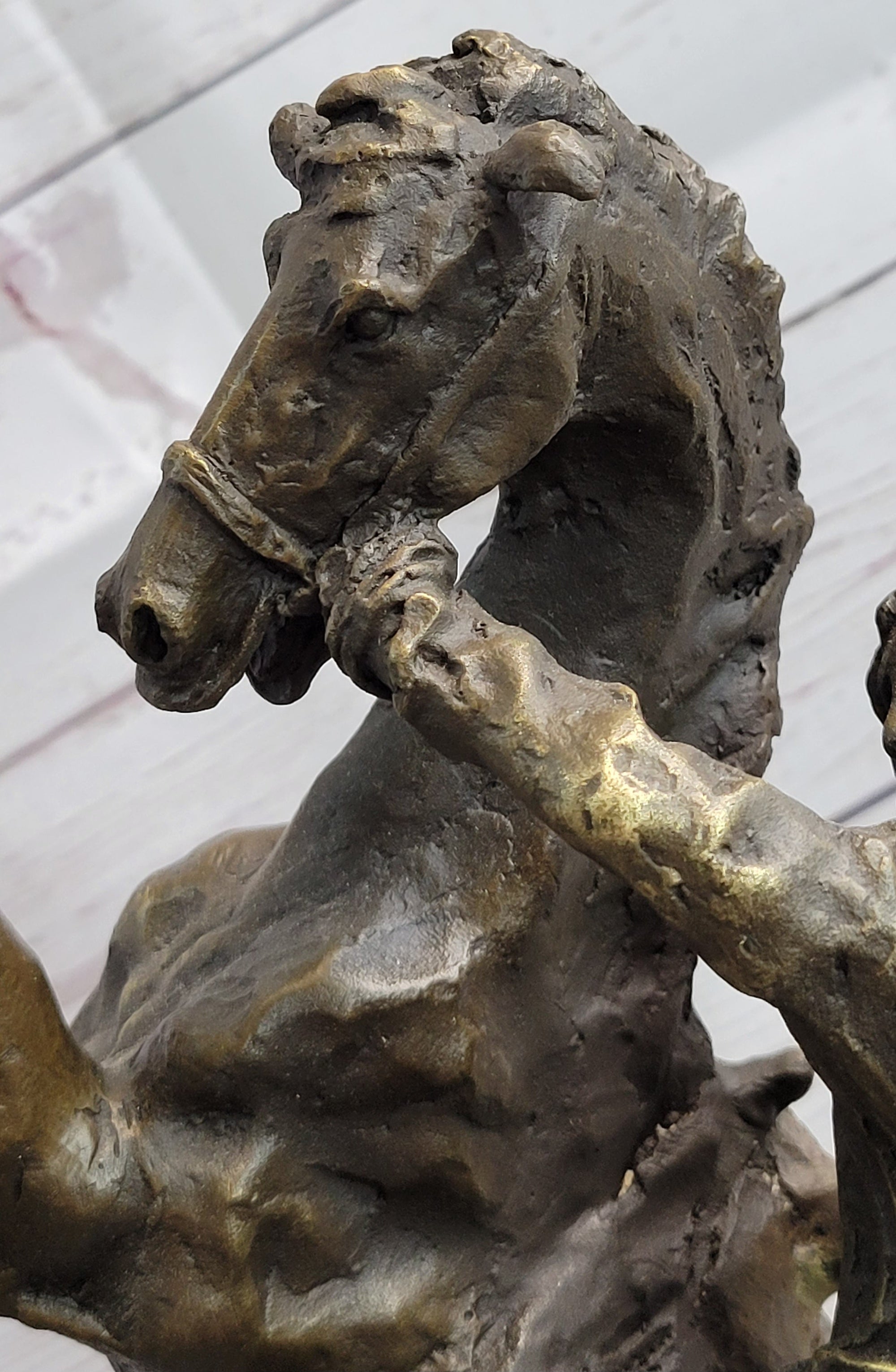 Cowboy Bucked off Rearing Horse Bronze Sculpture Statue Country Western Decor Marble Base