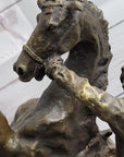 Cowboy Bucked off Rearing Horse Bronze Sculpture Statue Country Western Decor Marble Base