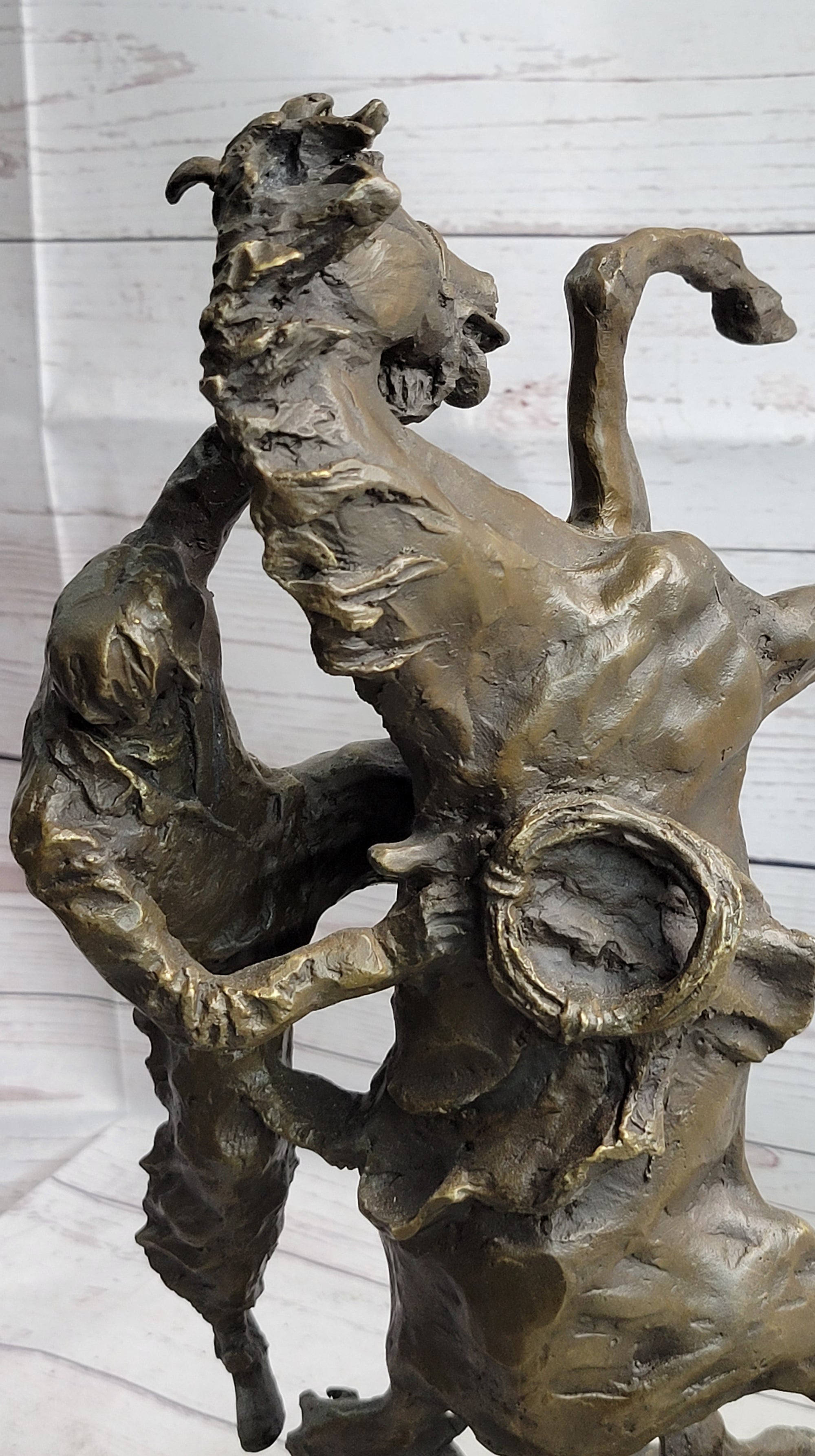 Cowboy Bucked off Rearing Horse Bronze Sculpture Statue Country Western Decor Marble Base