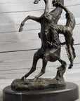 Cowboy Bucked off Rearing Horse Bronze Sculpture Statue Country Western Decor Marble Base