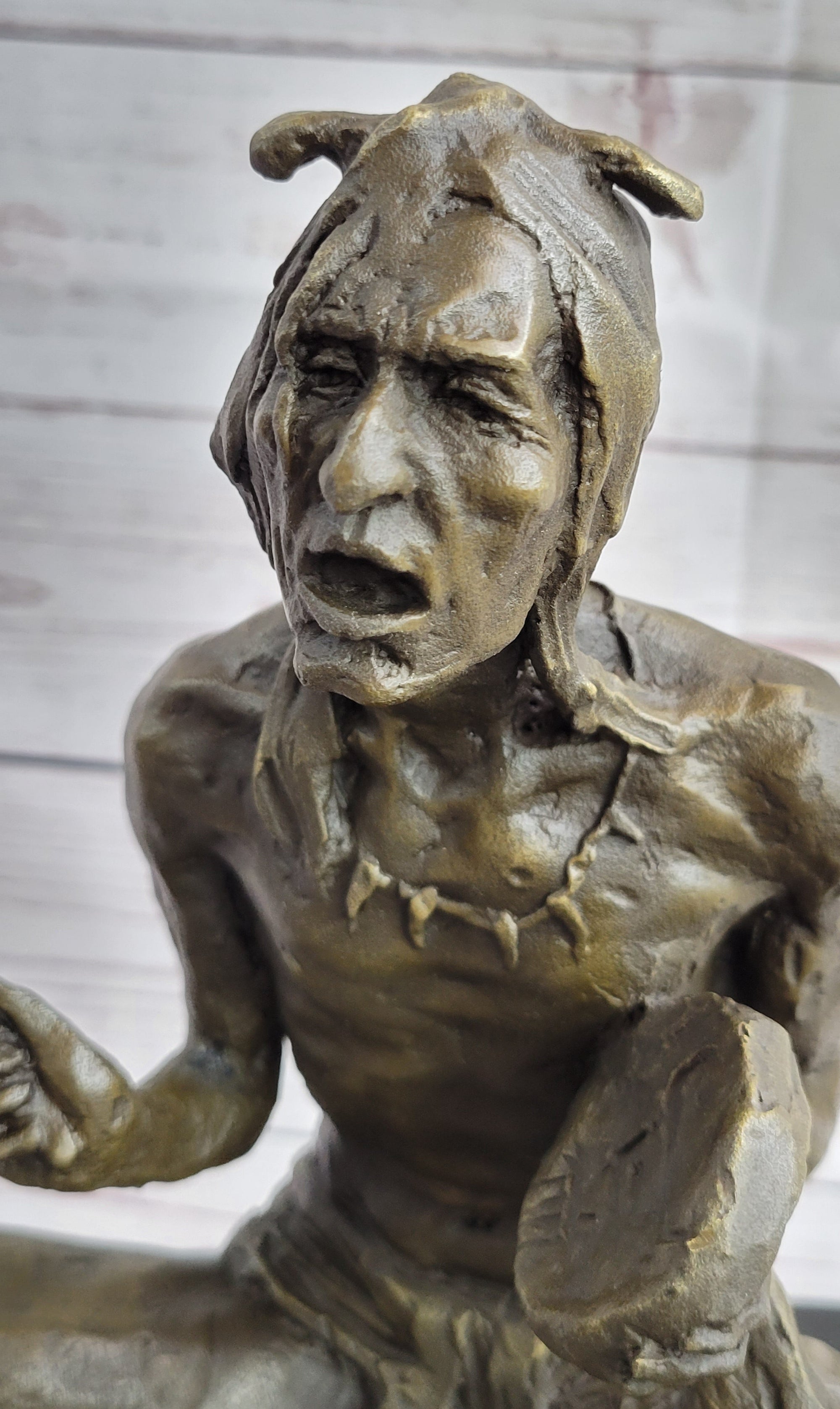 Native American Indian Shaman Medicine Man Playing Tom Tom - Bronze Sculpture Original Art