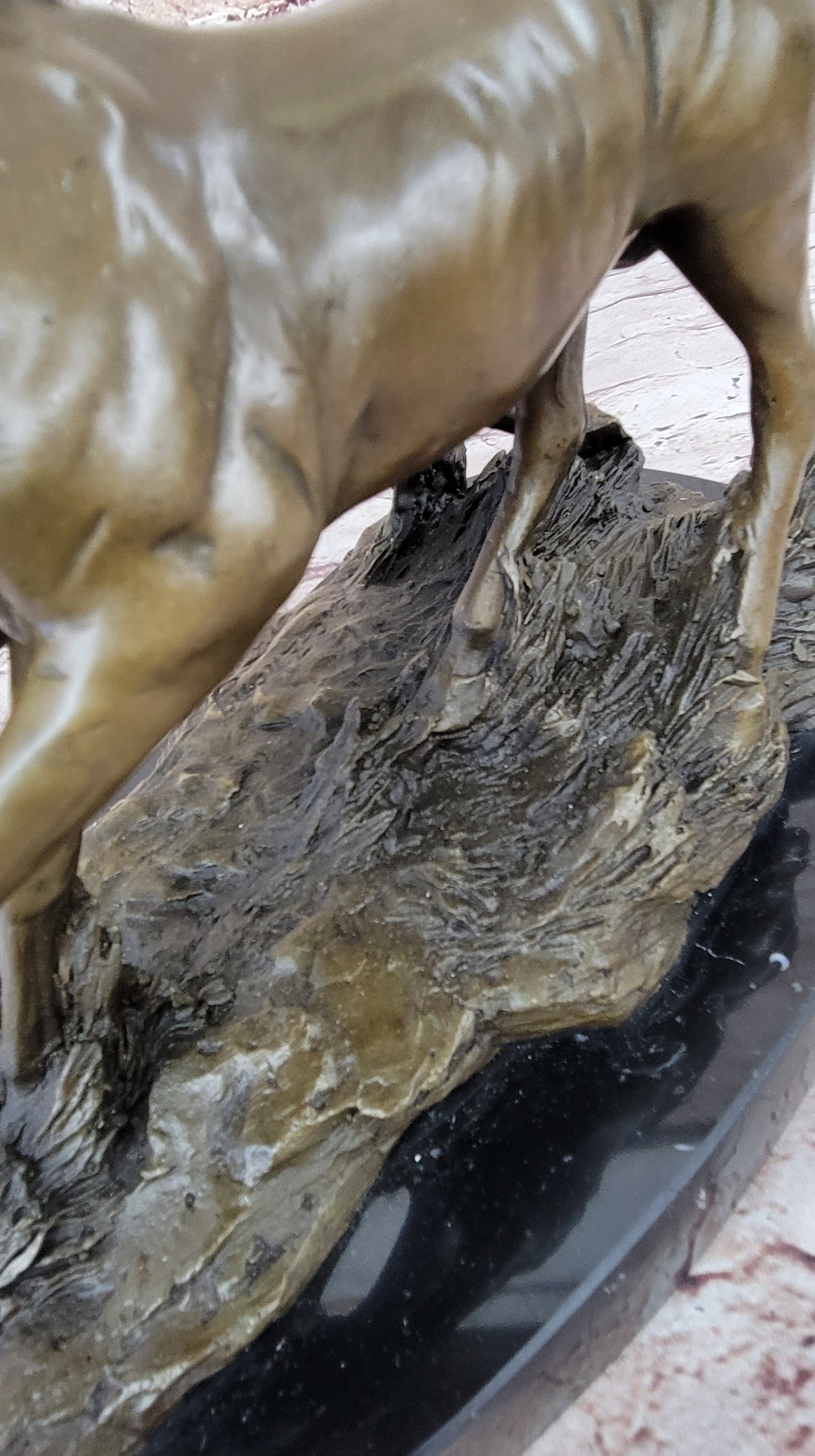 Two Horses Running Galloping - Signed Original Bronze Art Sculpture on Marble Base