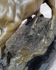 Two Horses Running Galloping - Signed Original Bronze Art Sculpture on Marble Base