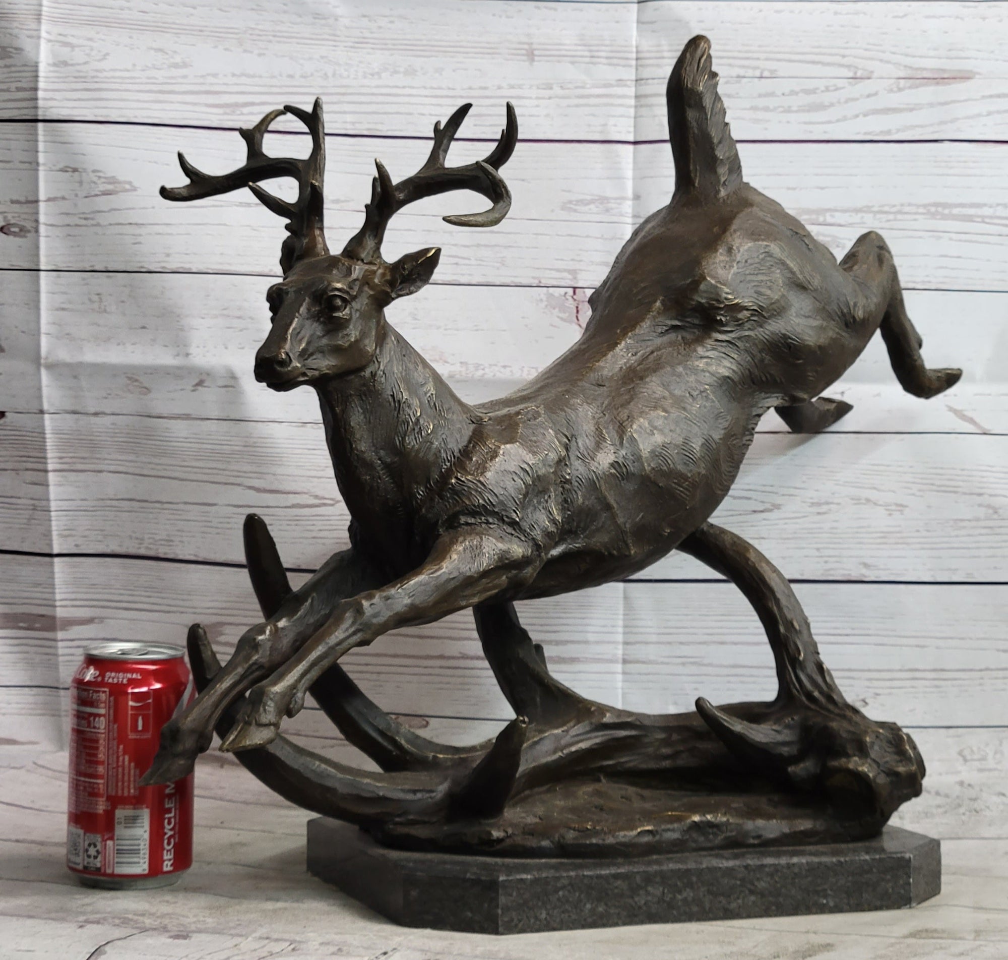 Leaping Stag Reindeer Deer Elk Bronze Caribou Bronze Sculpture Statue Signed Art