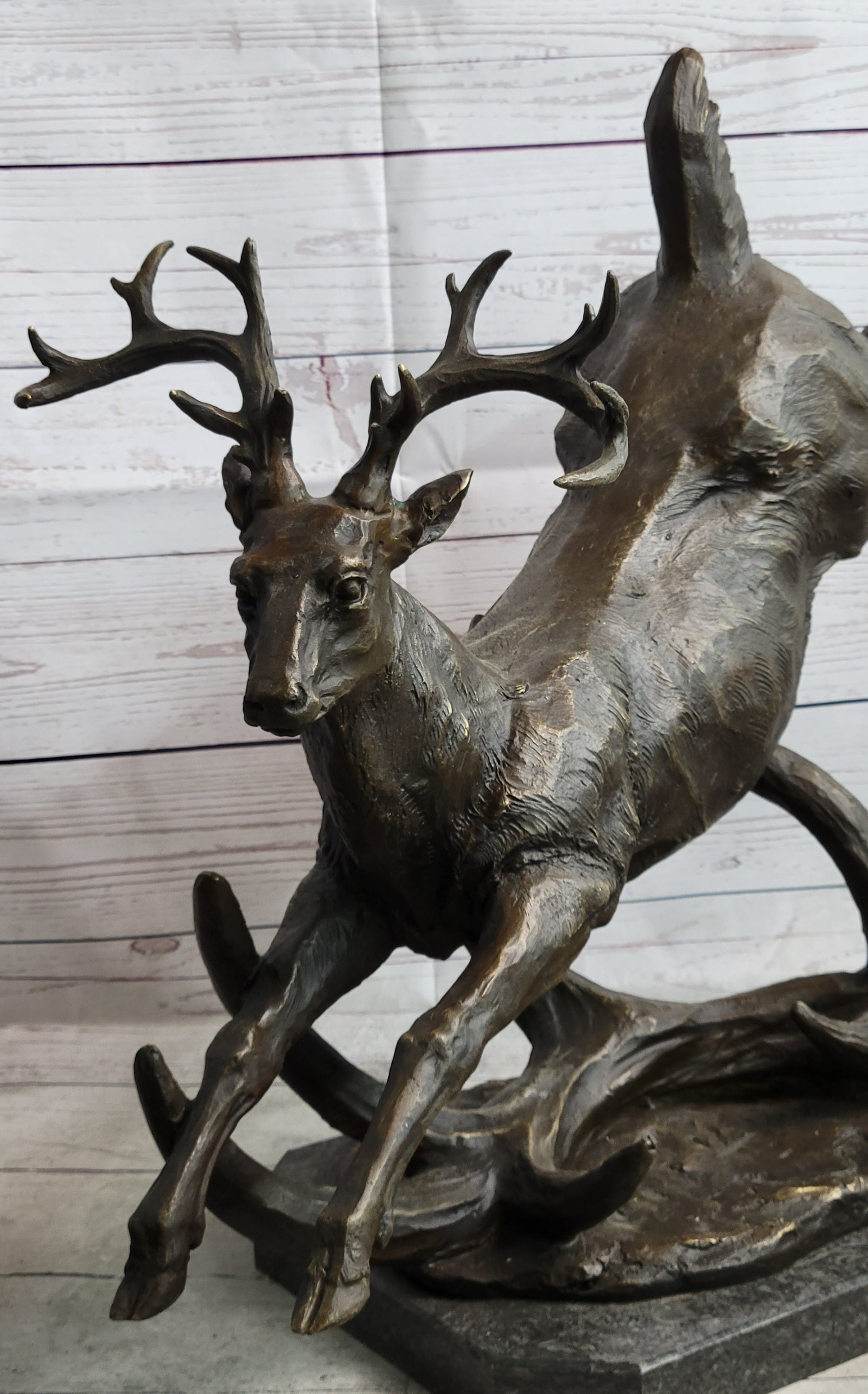 Leaping Stag Reindeer Deer Elk Bronze Caribou Bronze Sculpture Statue Signed Art