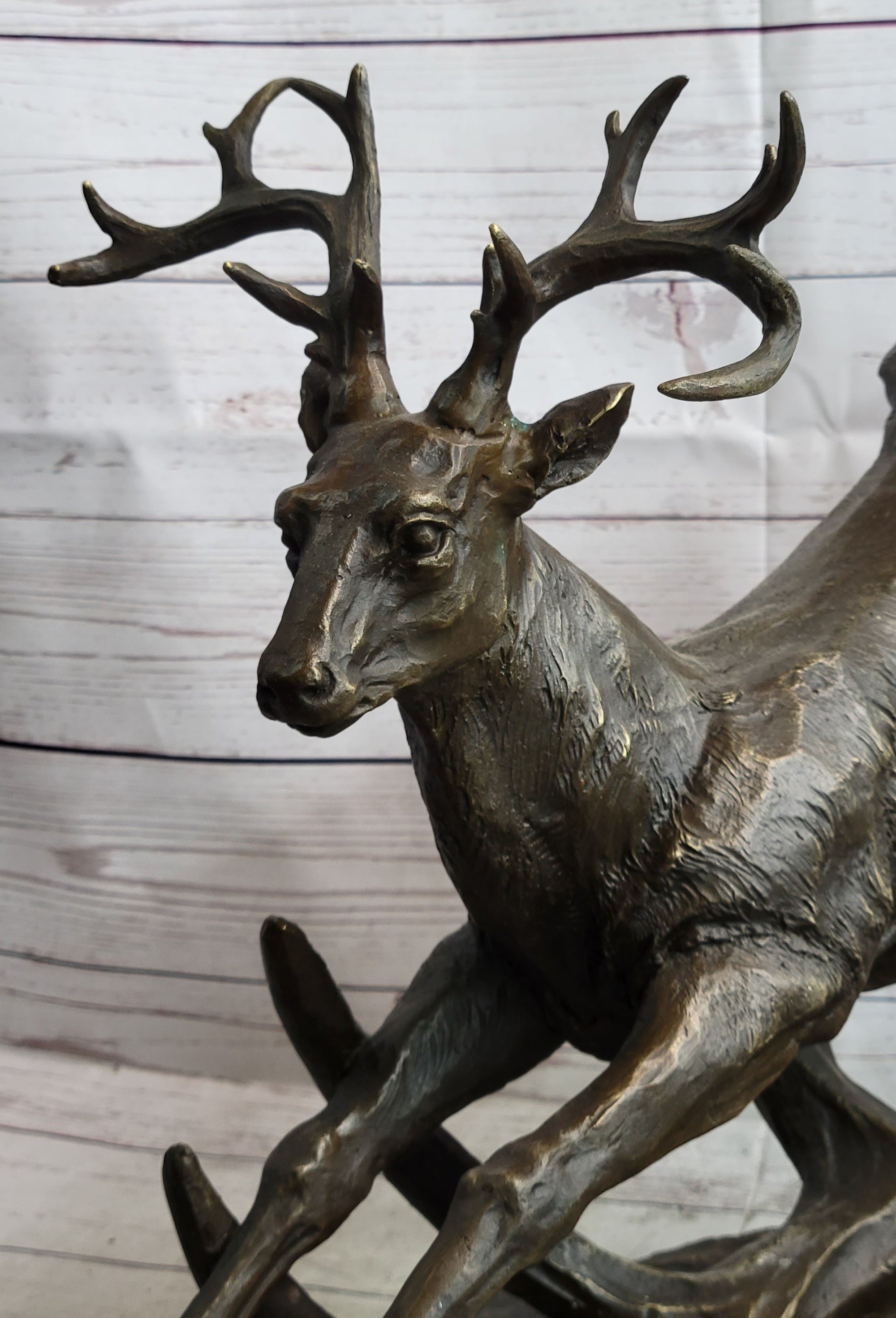 Leaping Stag Reindeer Deer Elk Bronze Caribou Bronze Sculpture Statue Signed Art