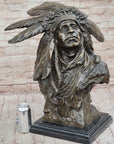 Carl Kauba Native American Indian Chief in War Bonnet Bust Bronze Sculpture Statue