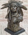 Carl Kauba Native American Indian Chief in War Bonnet Bust Bronze Sculpture Statue