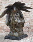 Carl Kauba Native American Indian Chief in War Bonnet Bust Bronze Sculpture Statue