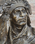 Carl Kauba Native American Indian Chief in War Bonnet Bust Bronze Sculpture Statue