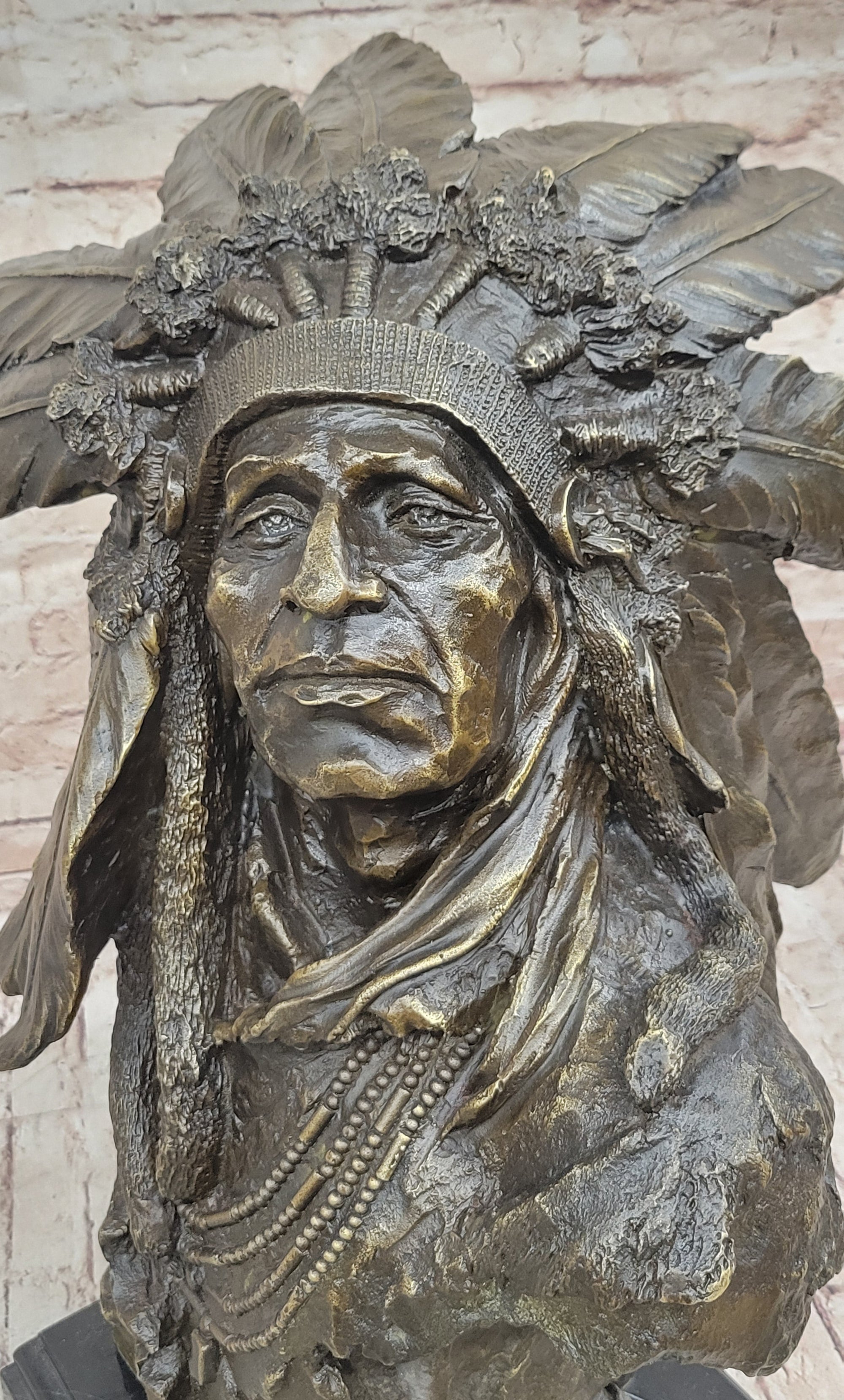 Carl Kauba Native American Indian Chief in War Bonnet Bust Bronze Sculpture Statue