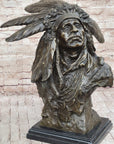 Carl Kauba Native American Indian Chief in War Bonnet Bust Bronze Sculpture Statue